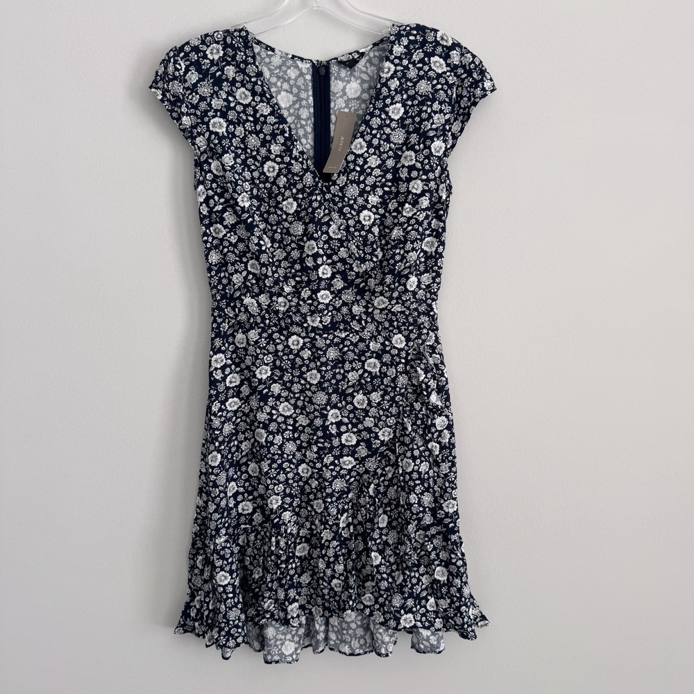 J.Crew Mercantile Navy Floral Dress 00 Ruffle Hem NWT